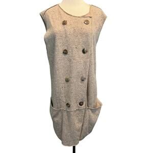 M Sara Campbell Speckled Tan Sleeveless Long Cardigan Button Accents Large Pocke